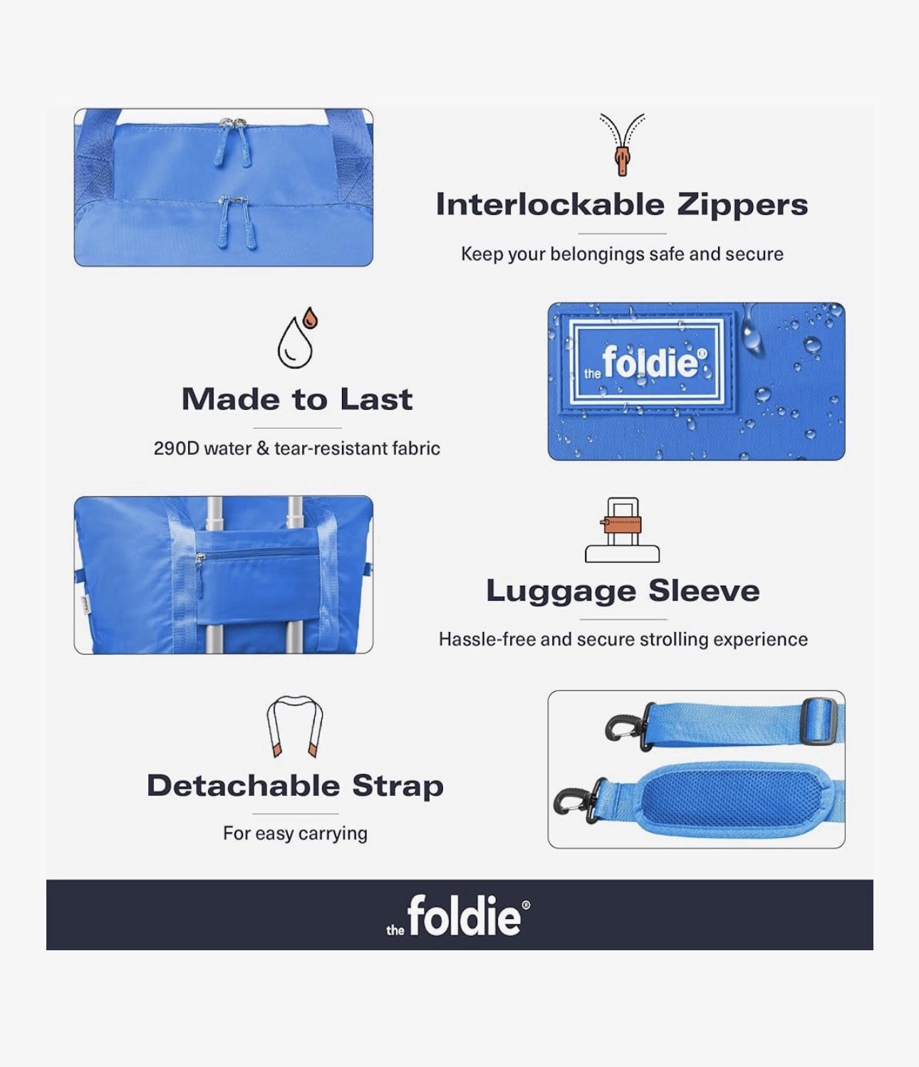 The Foldie® 4.0 Travel Duffle - Water Resistant - Expandable Bottom - Azure
