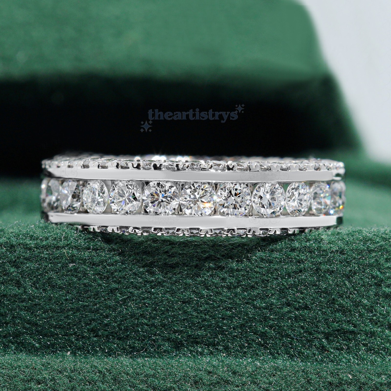 Moissanite Full Eternity Wedding Band 1.50 Carat Round Cut Solid 14K White Gold