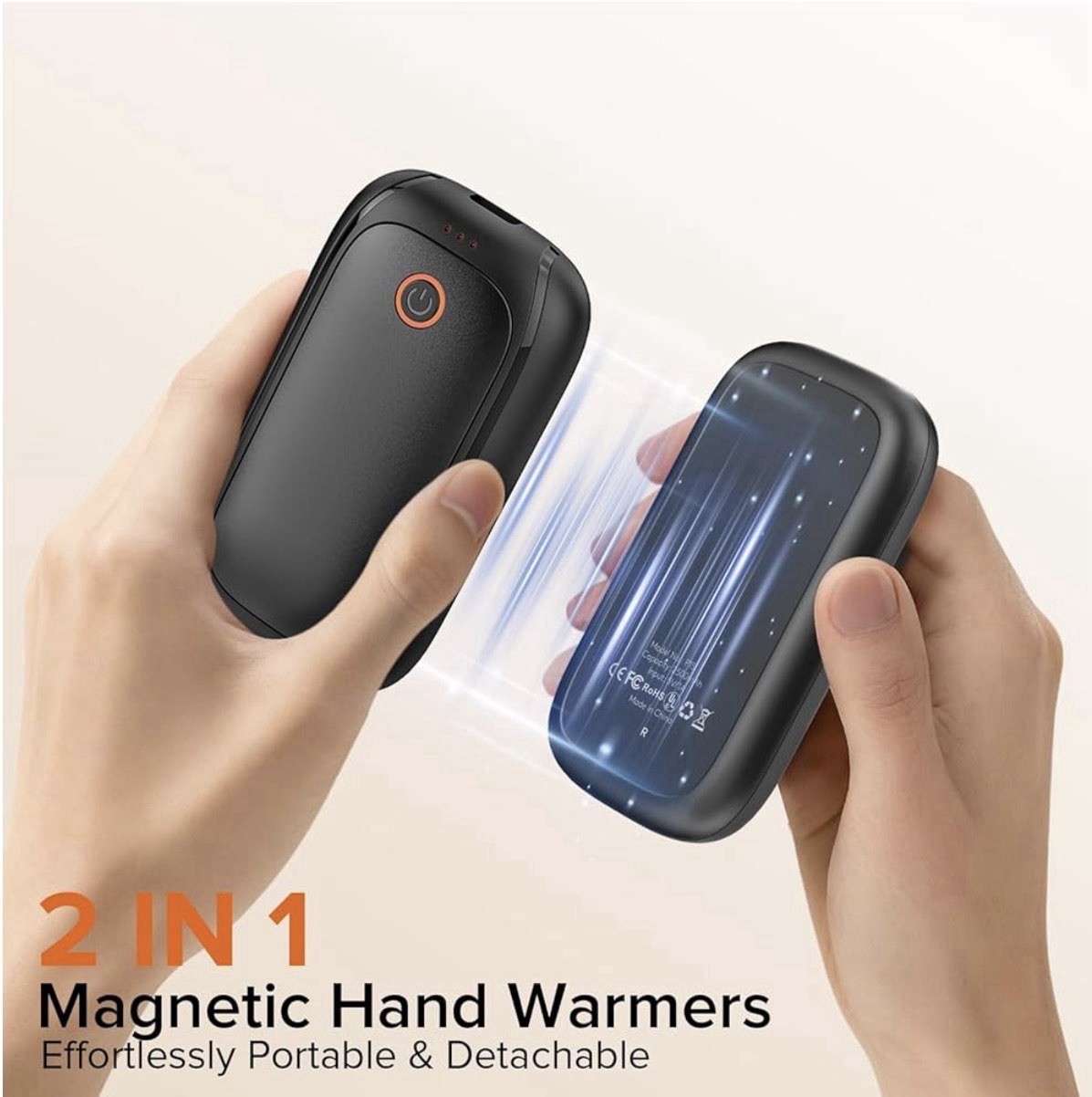 Two rechargeable magnetic hand warmers, heating time 12 hours