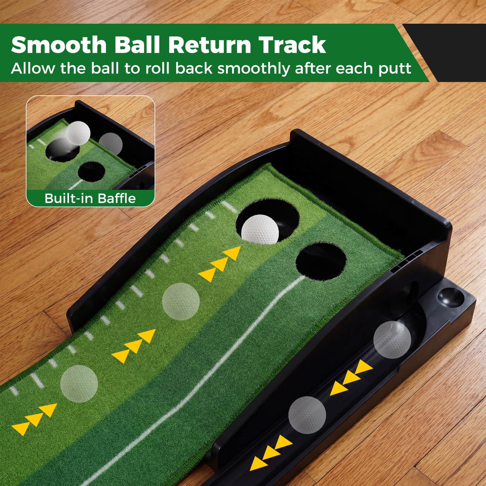 Putting Green Indoor w/Auto Ball Return 3 Putting Practice Balls Non-Slip Base