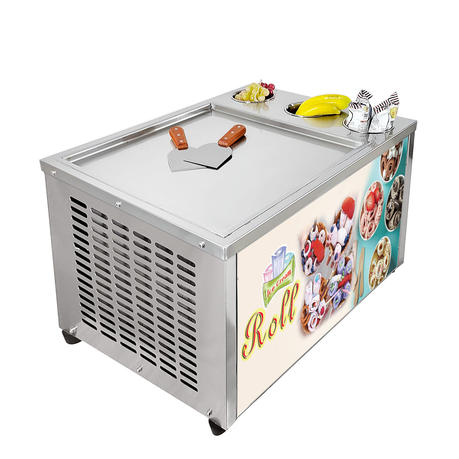 Kolice Commercial 45x45cm Fry Ice Cream machine single square pan-3 tank