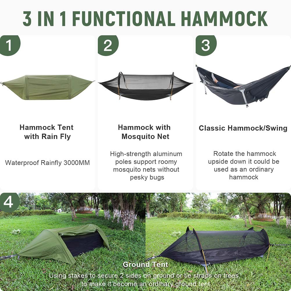 Hammock Tent With Mosquito Net And Rain Fly For 1/2 Preson Hiking Camping 440LBS