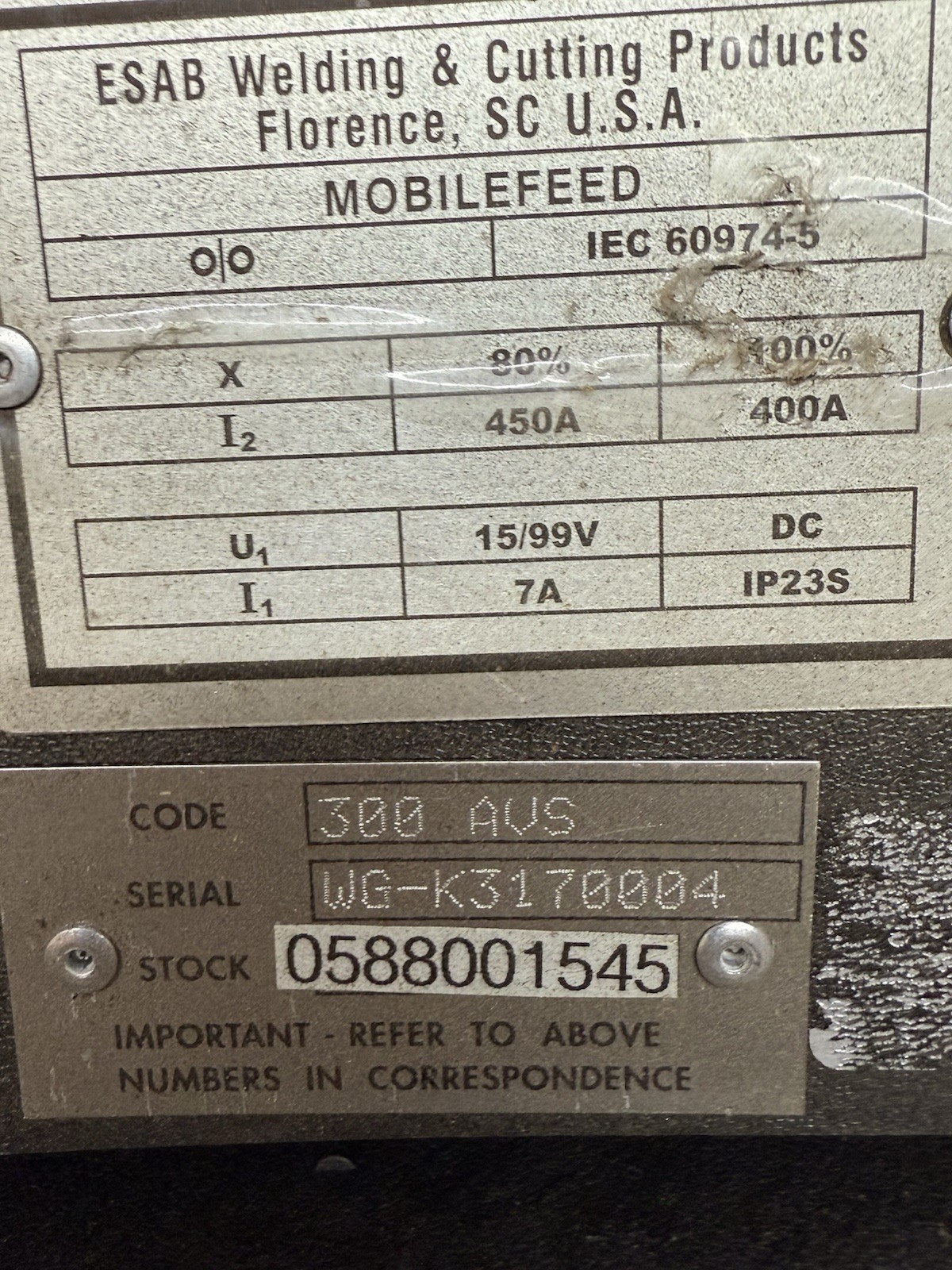 ESAB 300 AVS Mobilefeed Suitcase Portable Wire Feeder