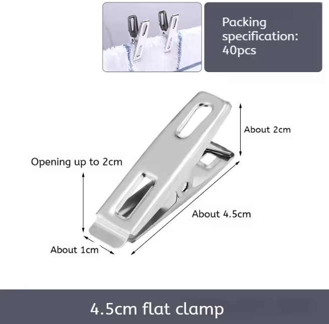 40pcs Stainless Steel Clothes Pegs Windproof Metal Laundry Clips - NEW
