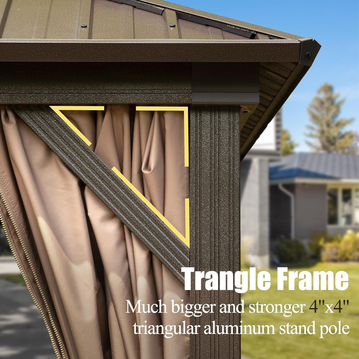 Domi 12’ x 16’ Hardtop Gazebo Outdoor Aluminum Gazebo w/Netting & Curtains,Brown