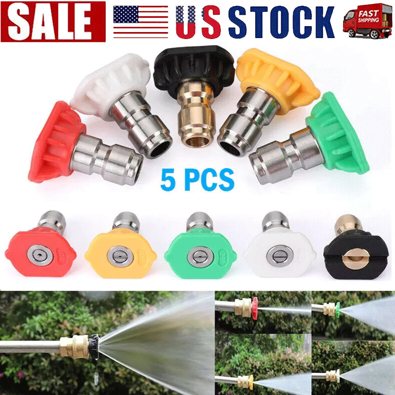 5pcs Pressure Washer Spray Tips Nozzles High Power Kit Quick Connect 1/4" Set
