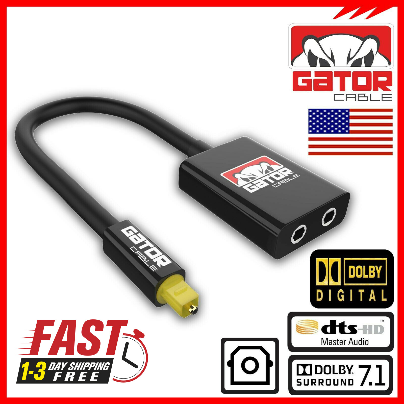 Dual Port Toslink Digital Fiber Optical Adapter Splitter Audio Cable 1 In 2 Out