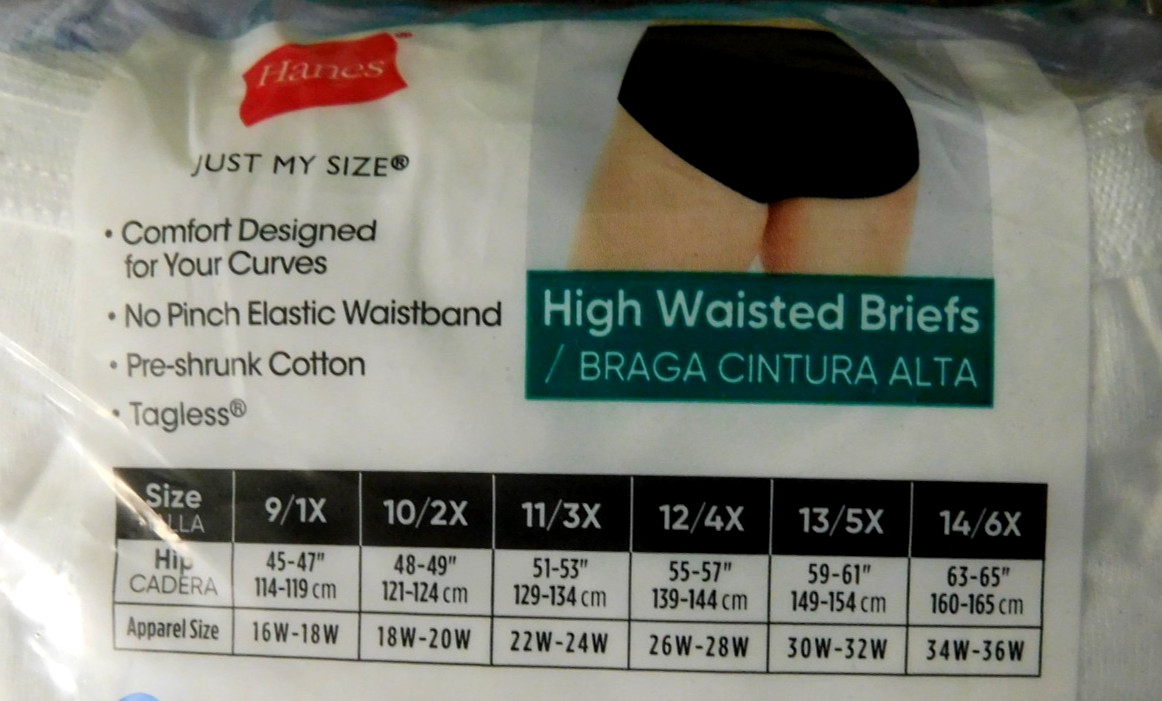 Hanes JUST MY SIZE Womens Plus Sz 14 /6XL Hi Waist Cotton Briefs 6 Pk Assorted