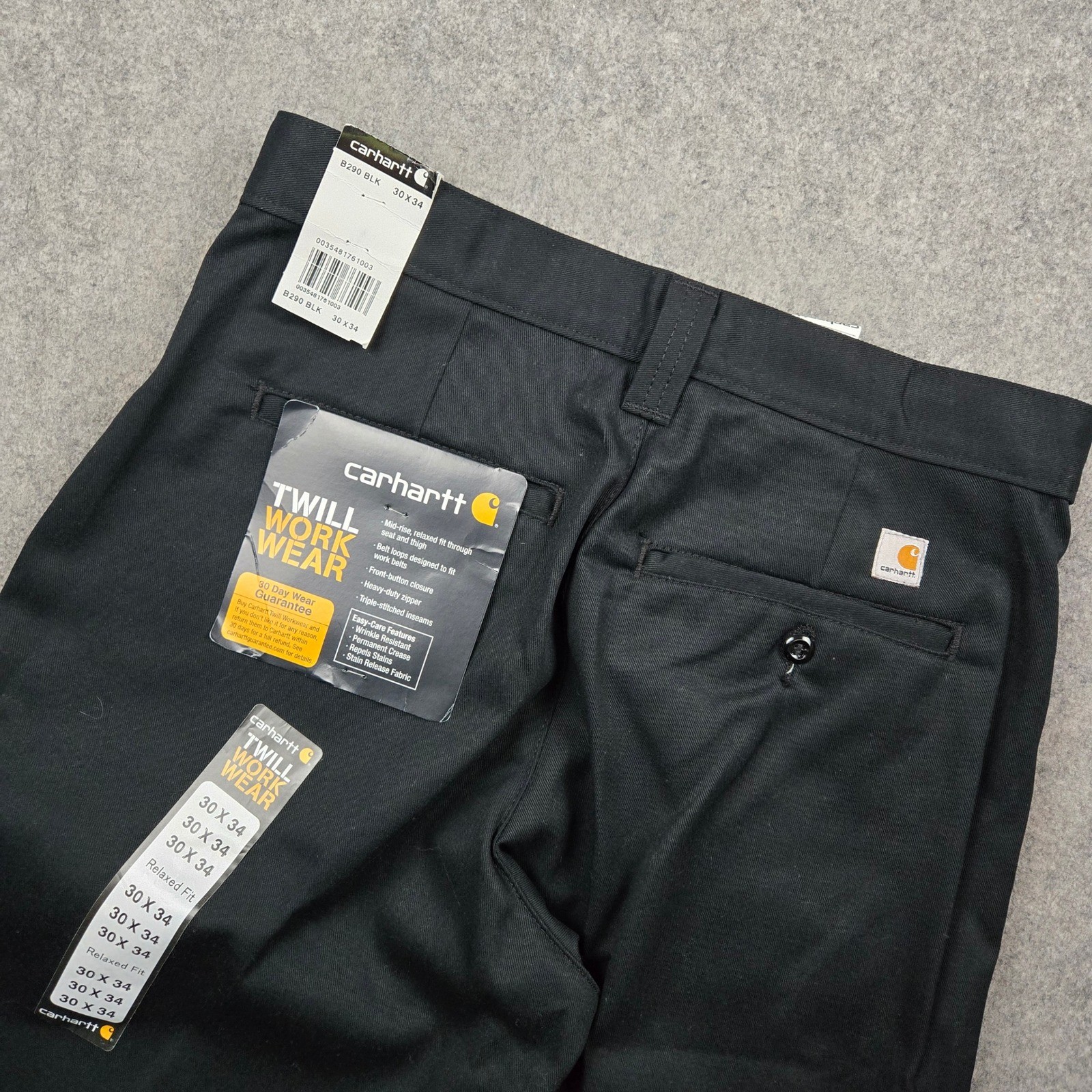 Carhartt Twill Work Pants Mens 30x34 Black Outdoors Utility Workwear B290 NEW