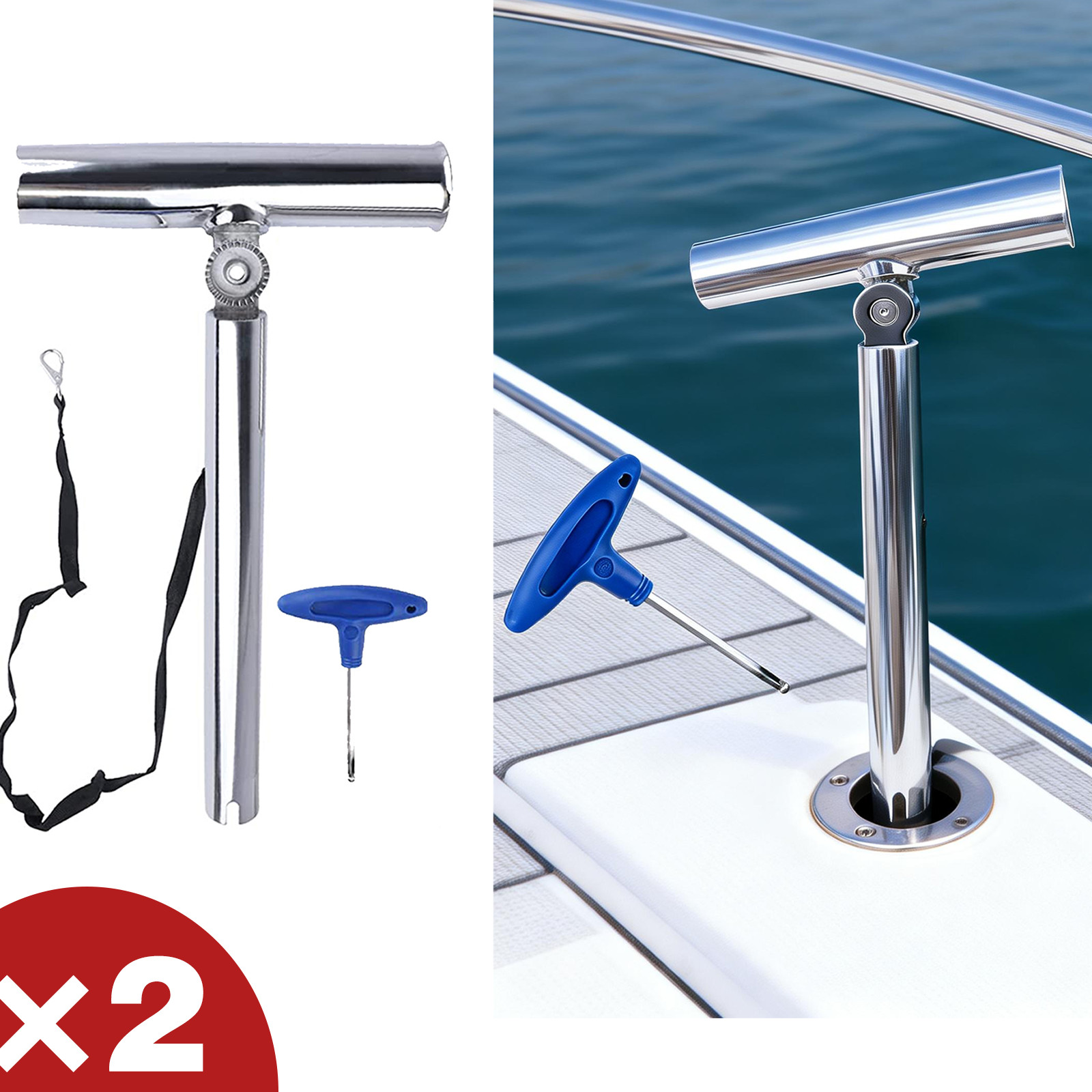 2X 316 Stainless Outrigger Boat Fishing Rod Holder Adjustable Fishing Holder