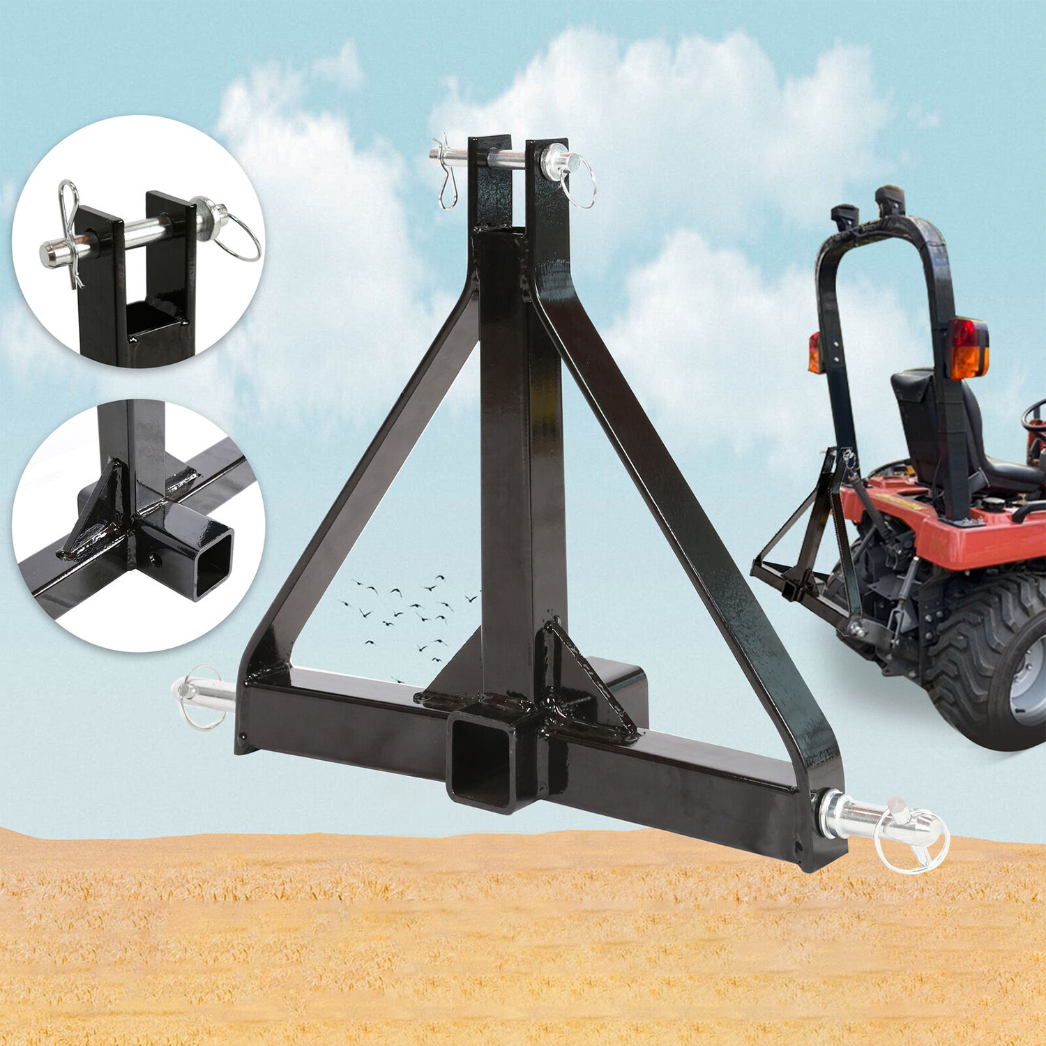 3 Point 2 Receiver Trailer Hitch Category 1 Tractor Tow Hitch Drawbar Adapter