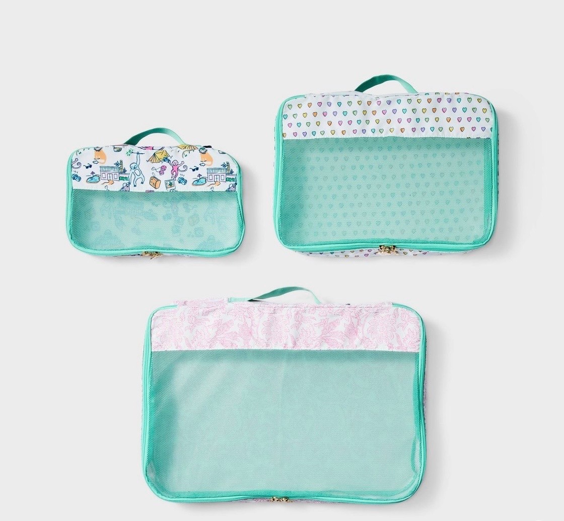 Roller Rabbit x Target 3pc White/Teal Packing Cube Set