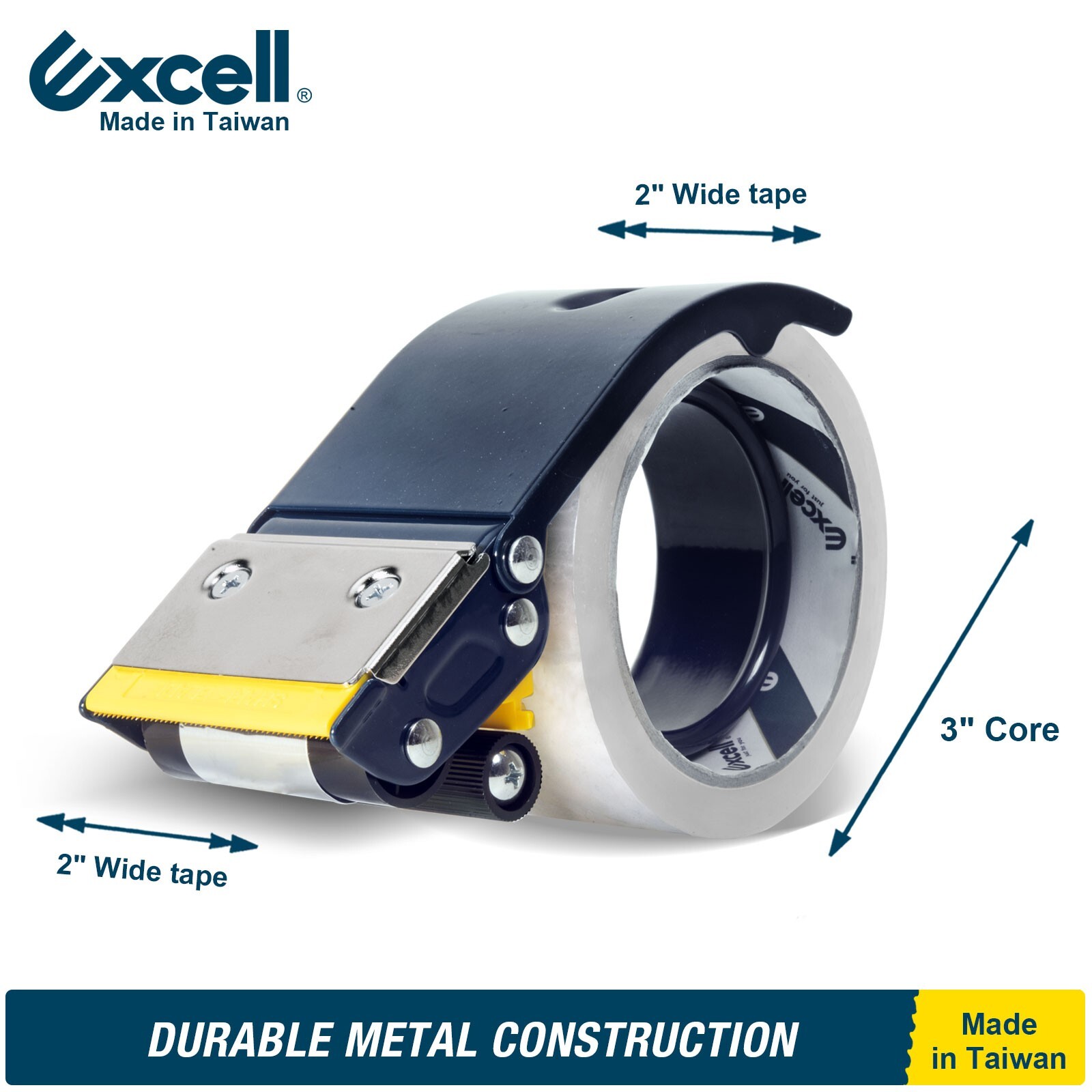 Excell Handheld Safety Tape Dispenser for 2" Tape 3" Core, Heavy Duty w/o Tape
