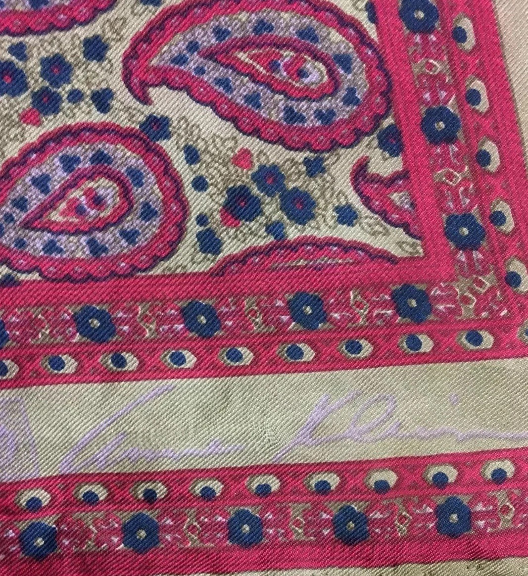 Vintage Ann Klein Silk Scarf 26" Square Fuchia Navy Gray Paisley