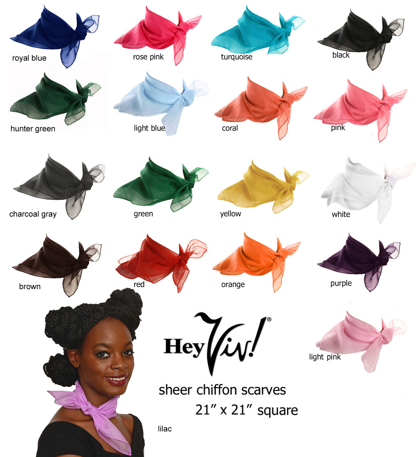 Sheer Chiffon 50s Style Scarf  21" Square Scarves for Neck Head Hair - Hey Viv