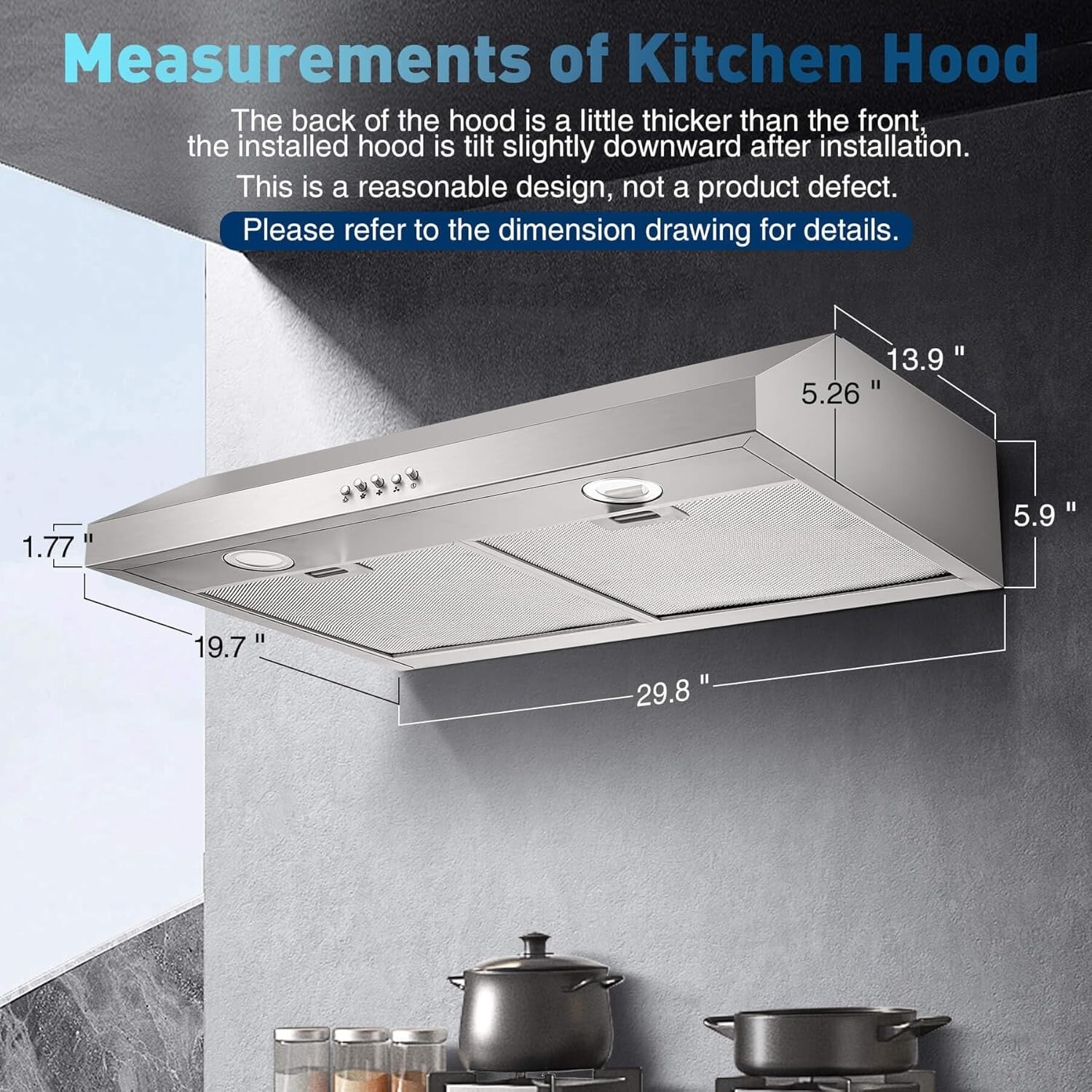 SNDOAS 30 inch Kitchen Under Cabinet Range Hood 600CFM Stainless Steel 3-Speed