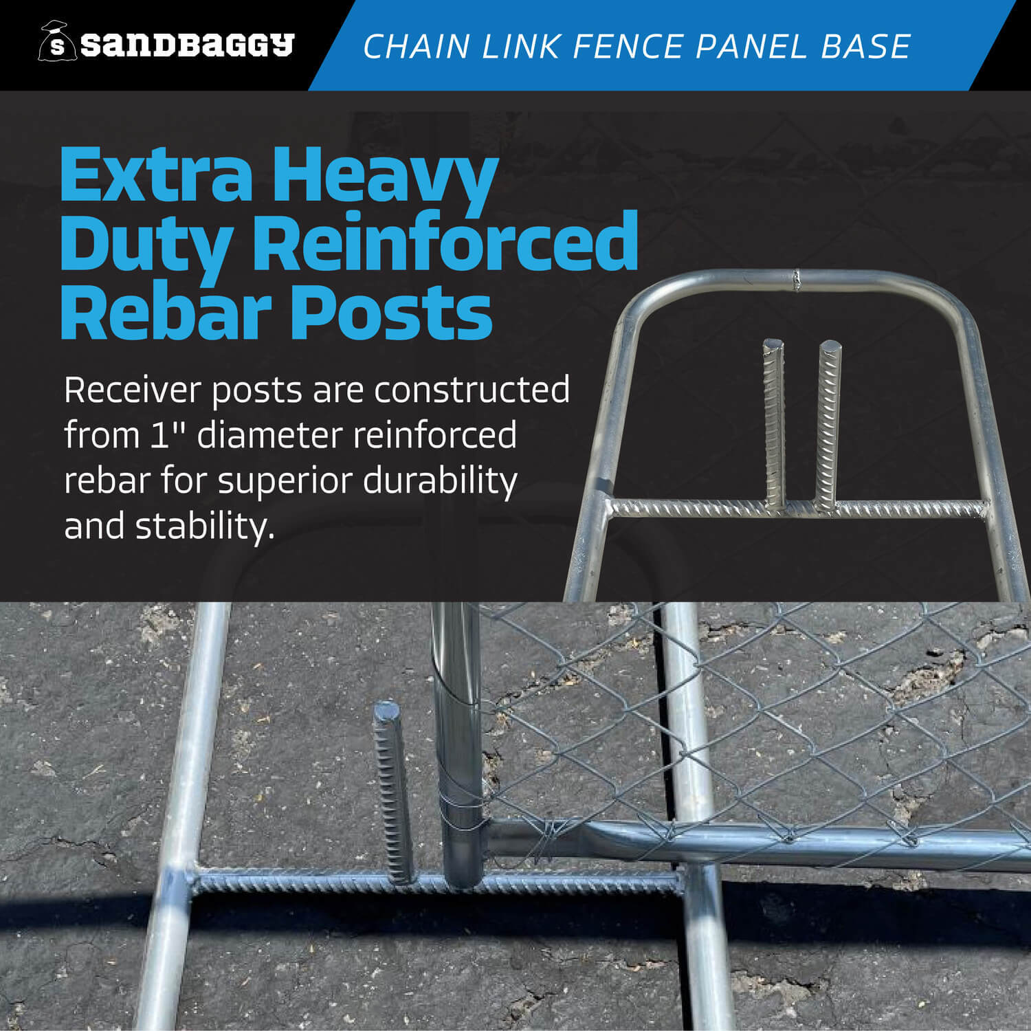 Sandbaggy Chain Link Fence Panel Base (Galvanized) - Temporary Fencing Stands