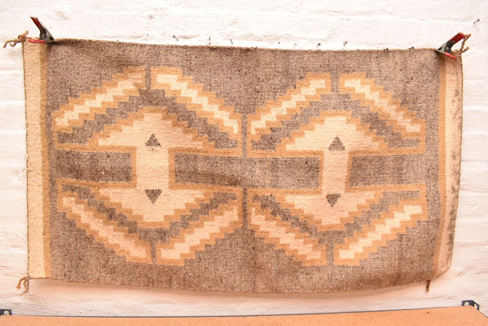 Antique Navajo Rug Native American Indian Geometric Weaving 43x23 Textile VTG