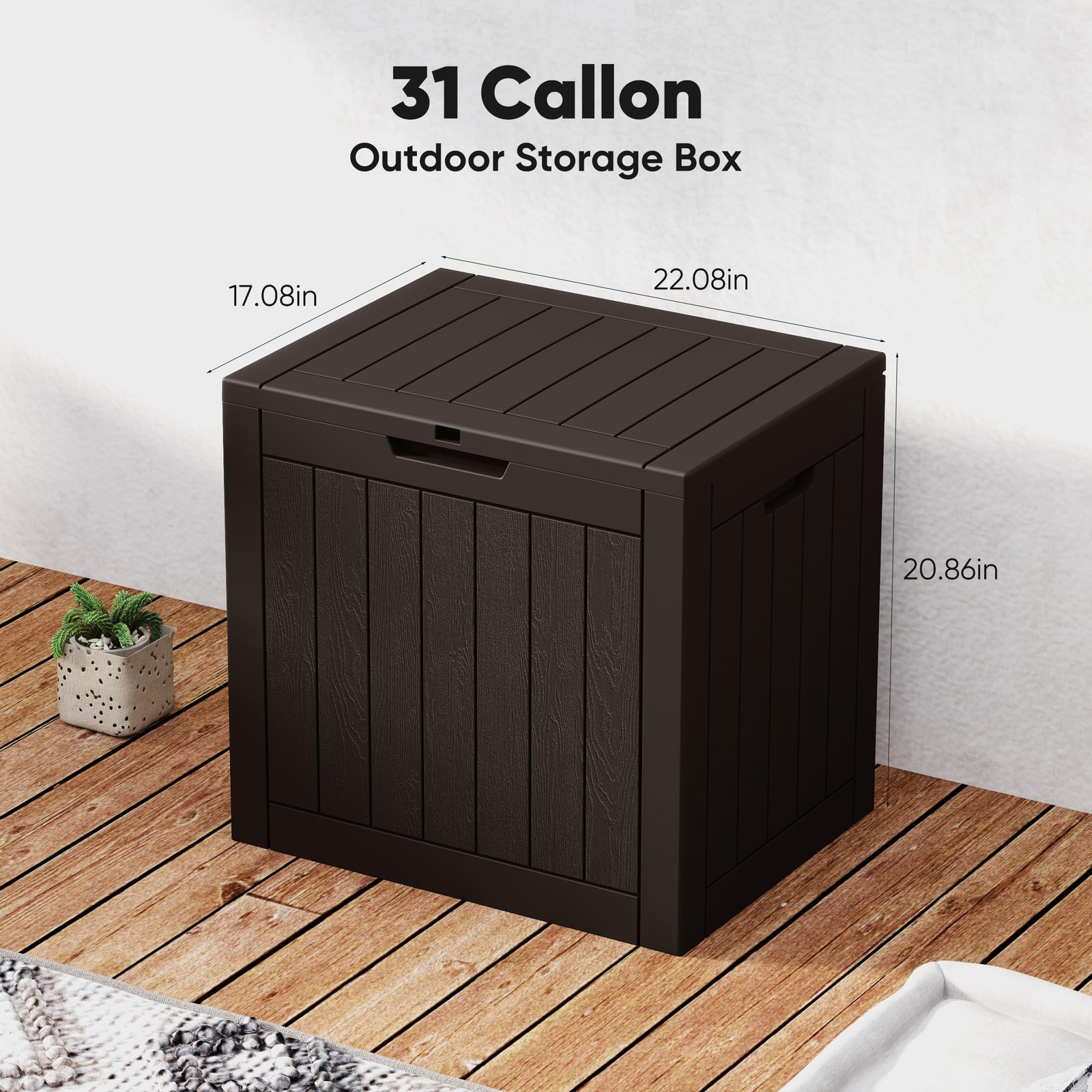 31 Gallon Deck Box, Weatherproof Resin Lockable Outdoor Storage for Secure Pa...