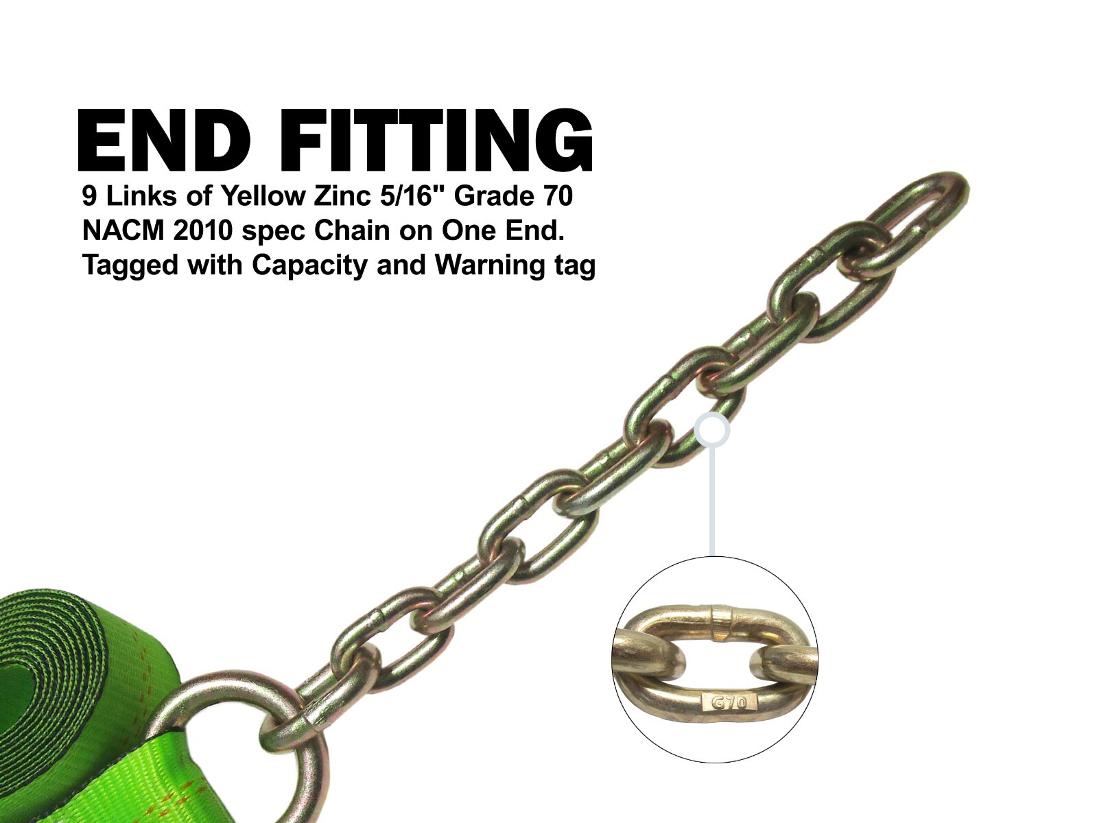 2" Tie Down Strap with Chain 20 FT for 8 Point Kit Auto Hauler - Pack of Four