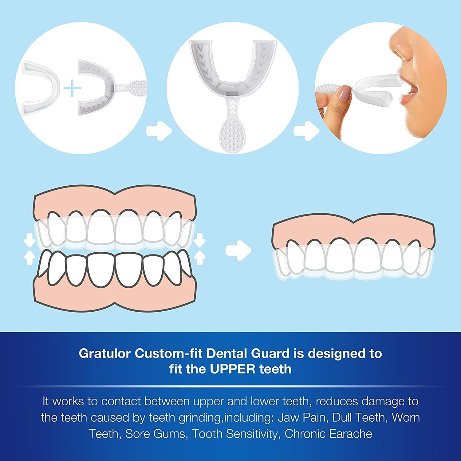 Gratulor - Custom-Fit Dental Night Mouth Guard for Teeth Grinding Clenching Br