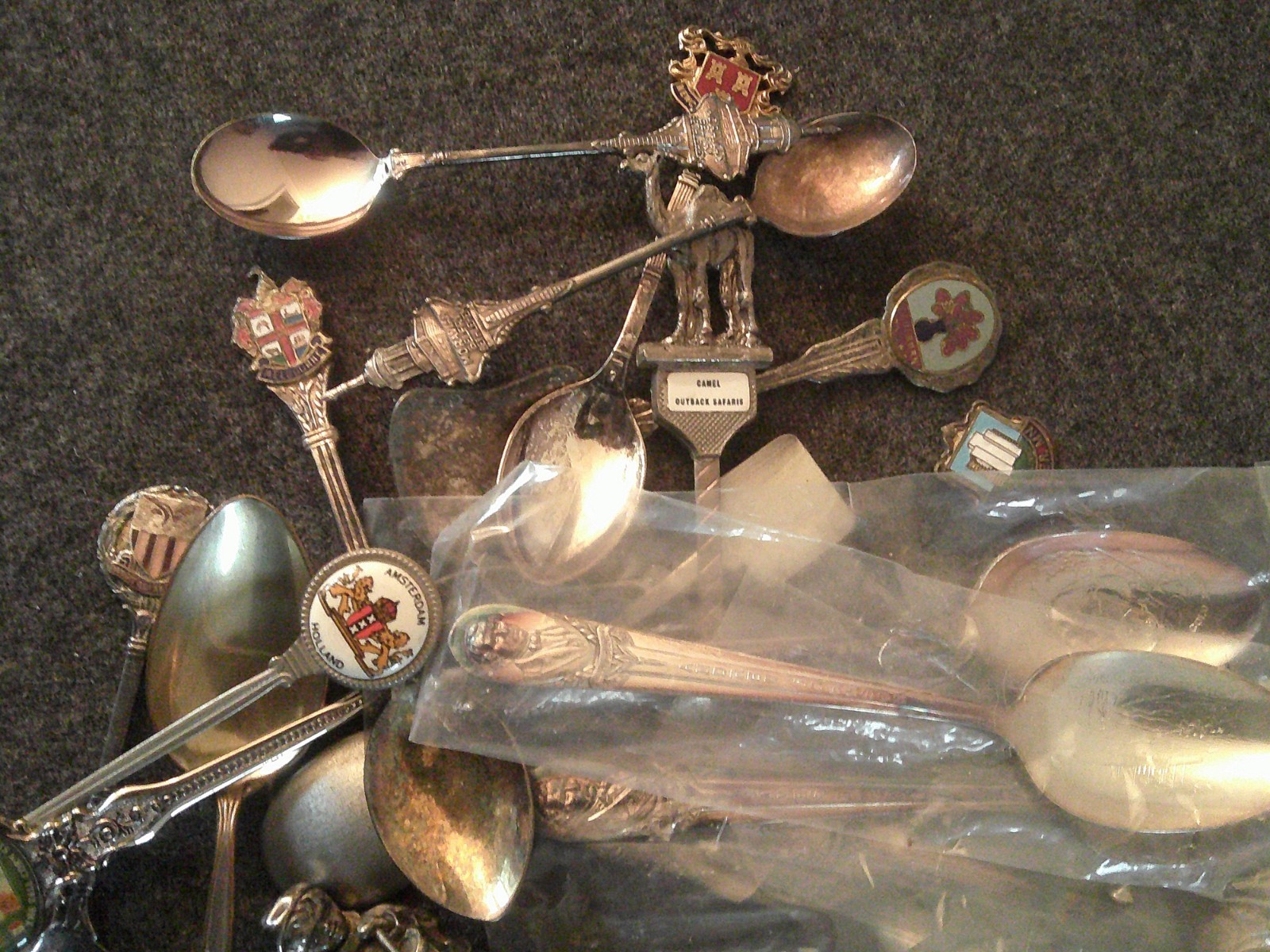 Mixed Lot Vintage Antique Souvenir Spoons -Silverplate, Pewter, Etc.- 85 pieces