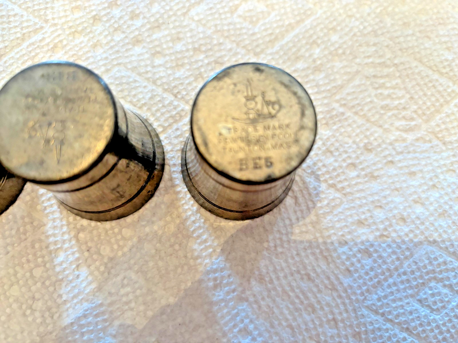 Vintage 3 Pewter Pool, Taunton Ma. Shot Glasses, about 1960's, BE5