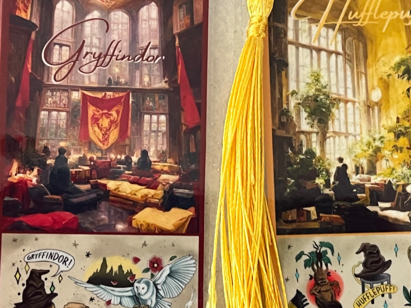 HARRY POTTER HOGWART HOUSES BOOKMARKS SET OF 4 LAMINATED WITH TASSELS HANDMADE