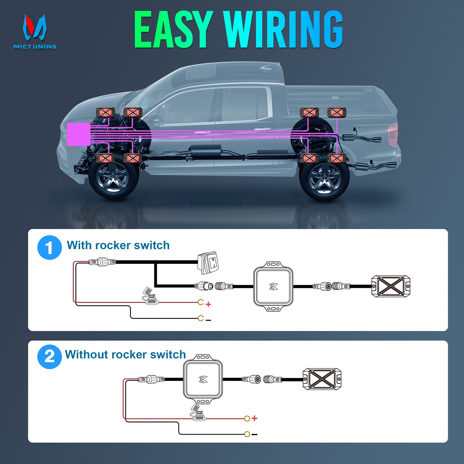 MICTUNING C4 RGBW LED Rock Lights - 12 Pods Full Anglw Underglow Underbody Lamp