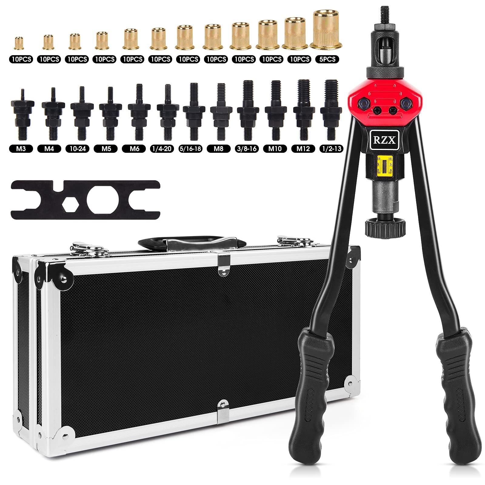 RZX 16" Rivet Nut Tool, Professional Rivet Nut Tool Setter Kit Including 12 M...