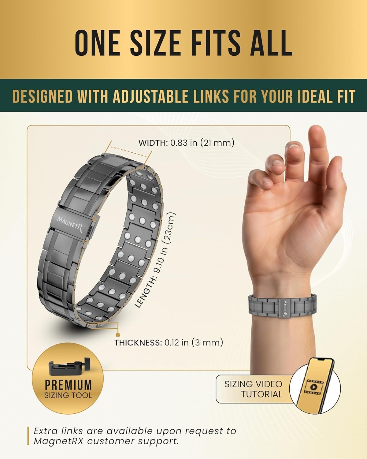 MagnetRX® 3X Strength Magnetic Bracelets for Men Titanium Bracelet (Gunmetal)