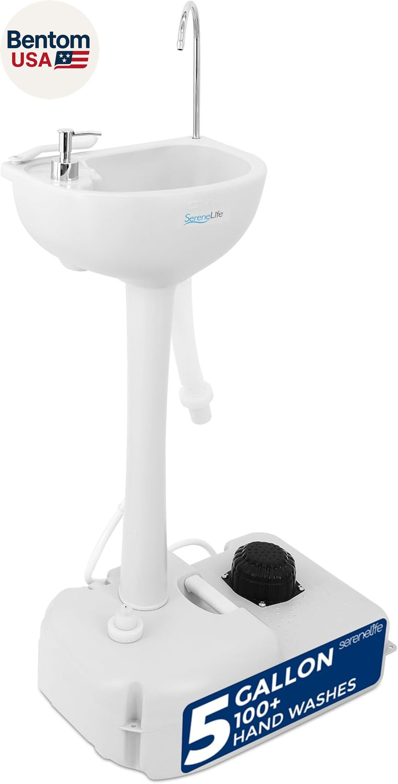 Portable Camping Sink with 19L (5+ Gallon) Water Tank, Hands-Free Foot Pump, Soa