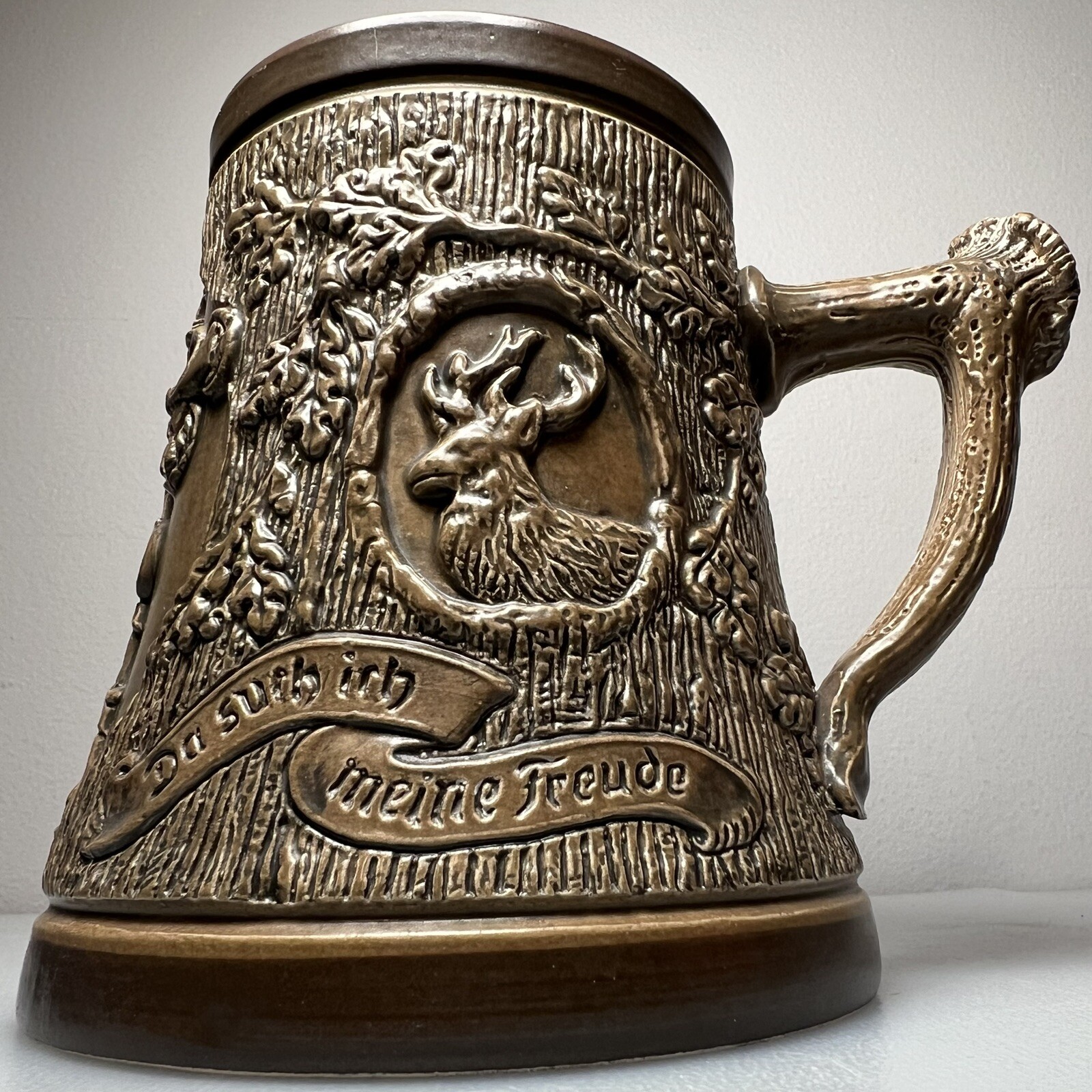 Western Germany Ceramic STAG ELK Beer STEIN MUG Hunter Dogs Black Forest German