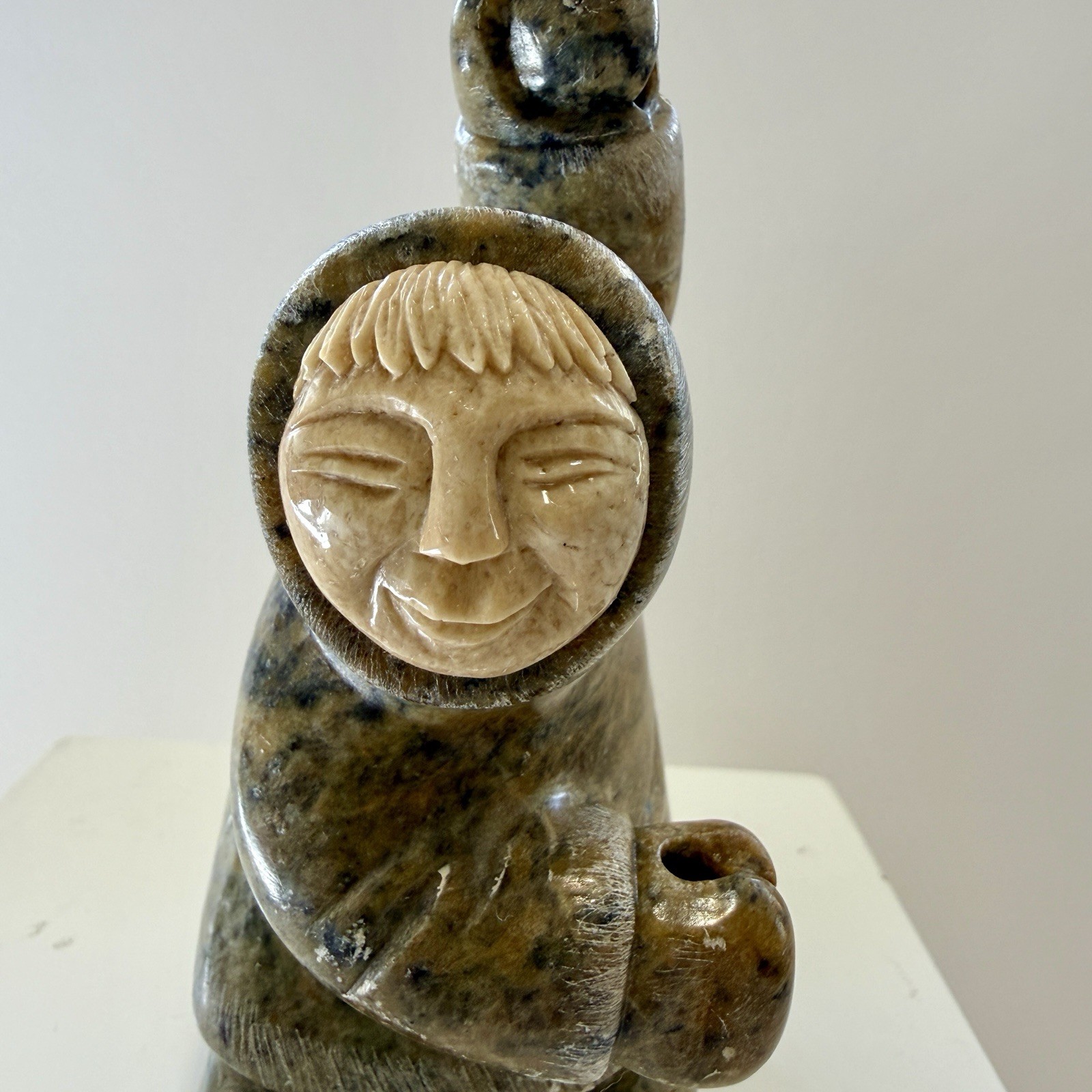 Eddie Lee Inuit Eskimo Spear Fisherman Signed 4.5" AlaskaHand Carved Soapstone