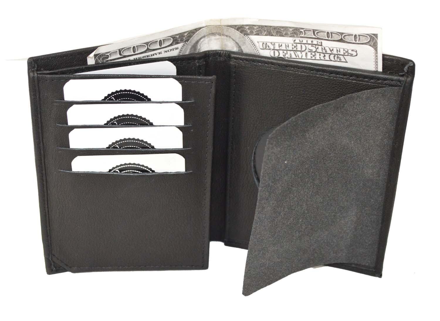 Leather Universal Law Enforcement Bifold Badge Holder Wallet Case - Round