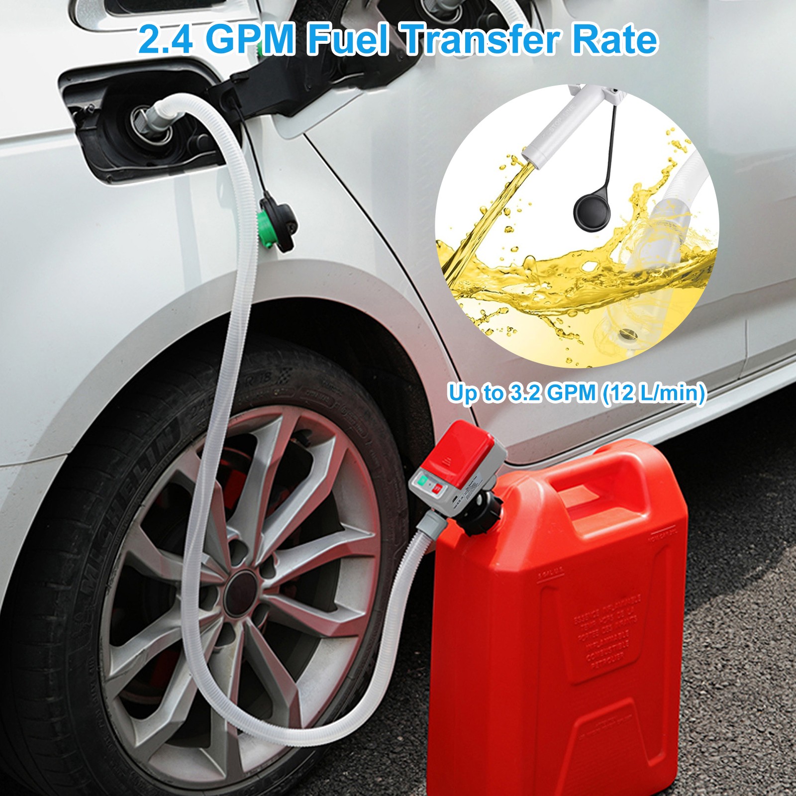 2in1 Automatic Portable Fuel Transfer Pump, Auto-Stop for Gas Diesel&Oil 3.2 GPM
