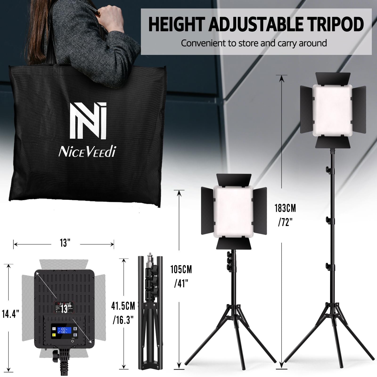 36W Photography Lighting, Bi-Color Studio Light, CRI 95+, Dimmable AC Adapter...