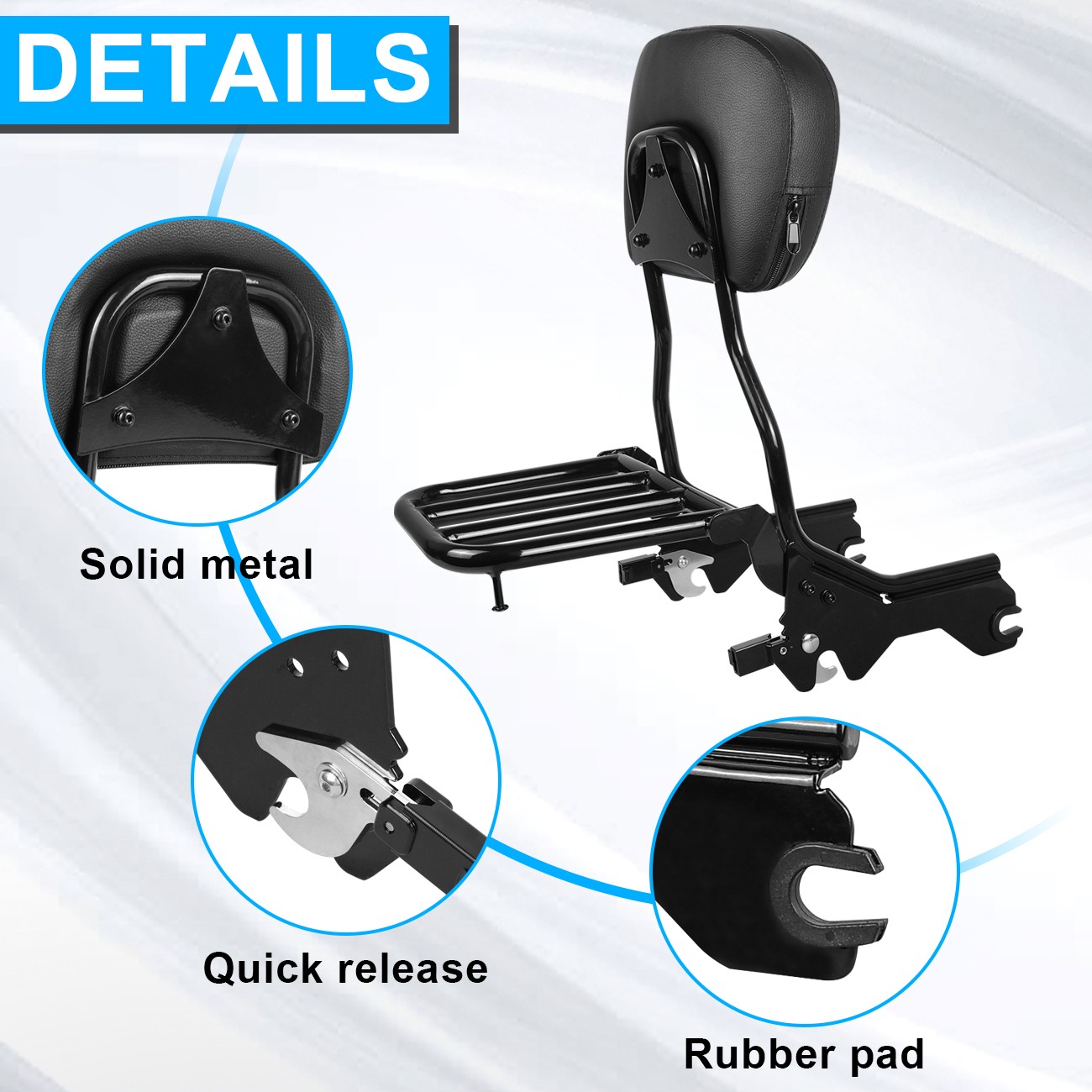 Detachable Backrest Sissy Bar with Luggage Rack For Harley Softail FLHC FXBB 18+