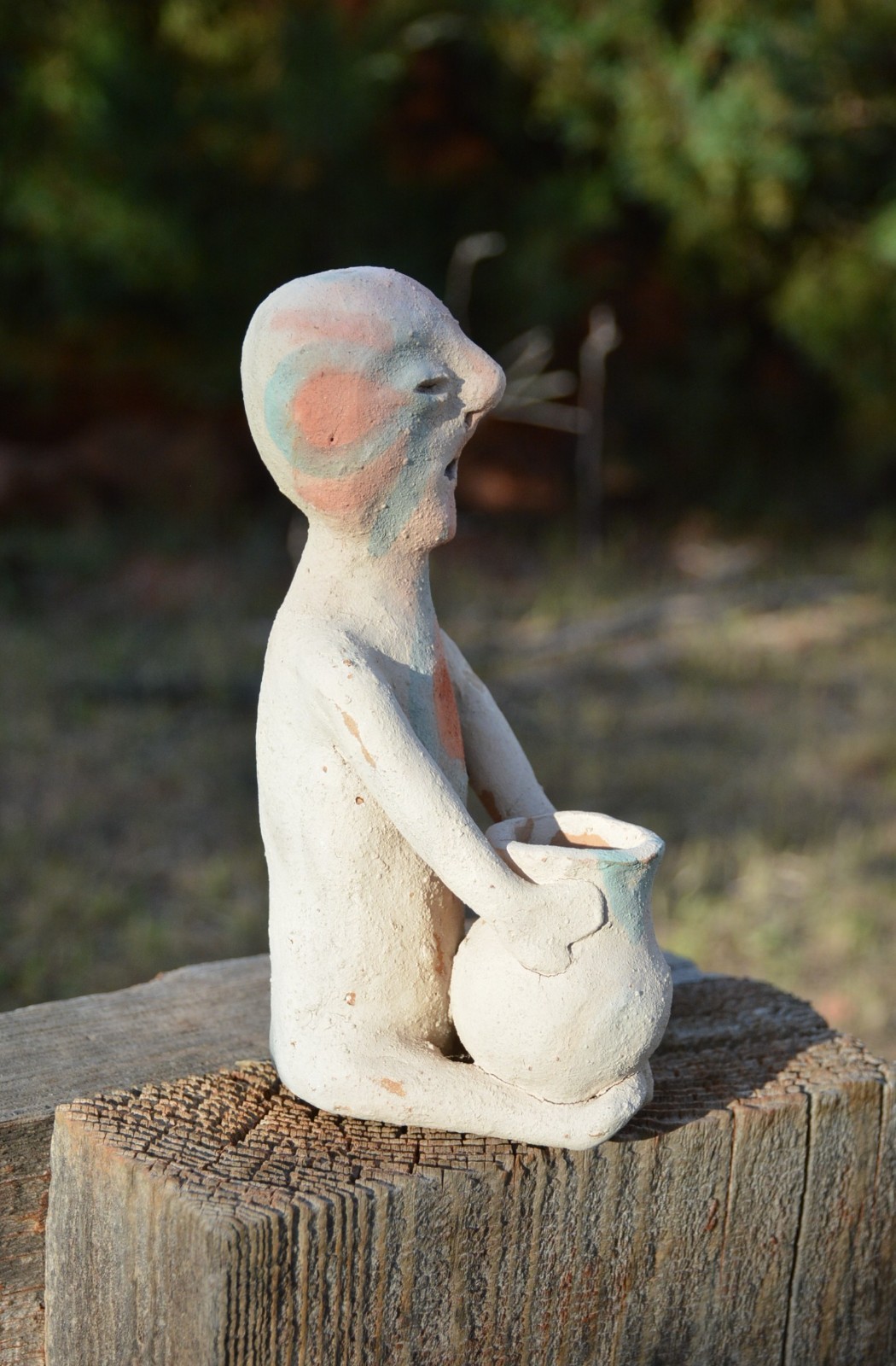 Old Tesuque Rain God - Earthenware Pottery Figure -