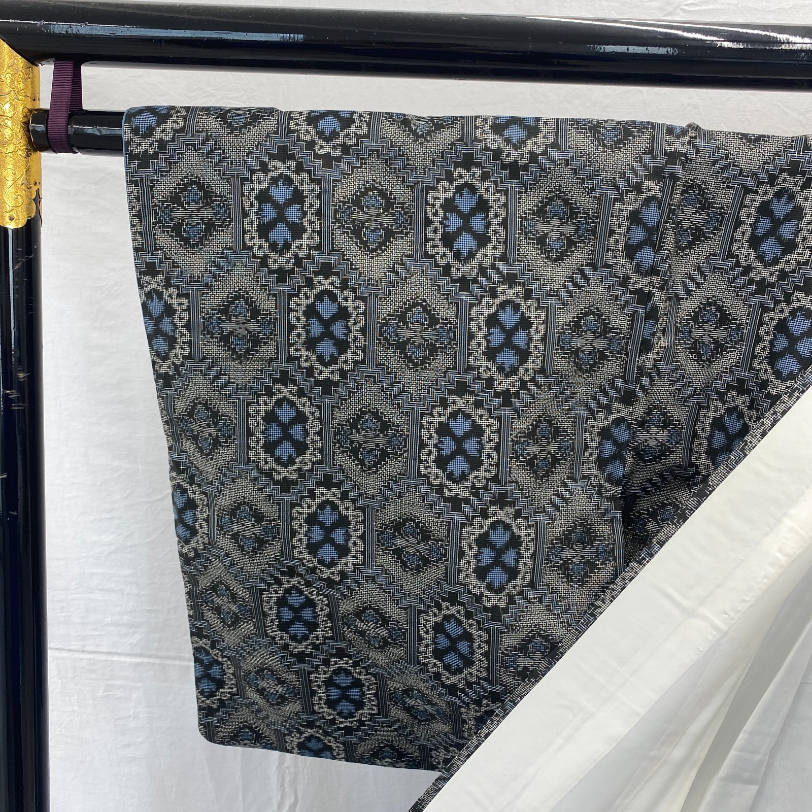 Japanese Vintage Kimono Silk Gray Oshima Traditional Authentic Length 66 in