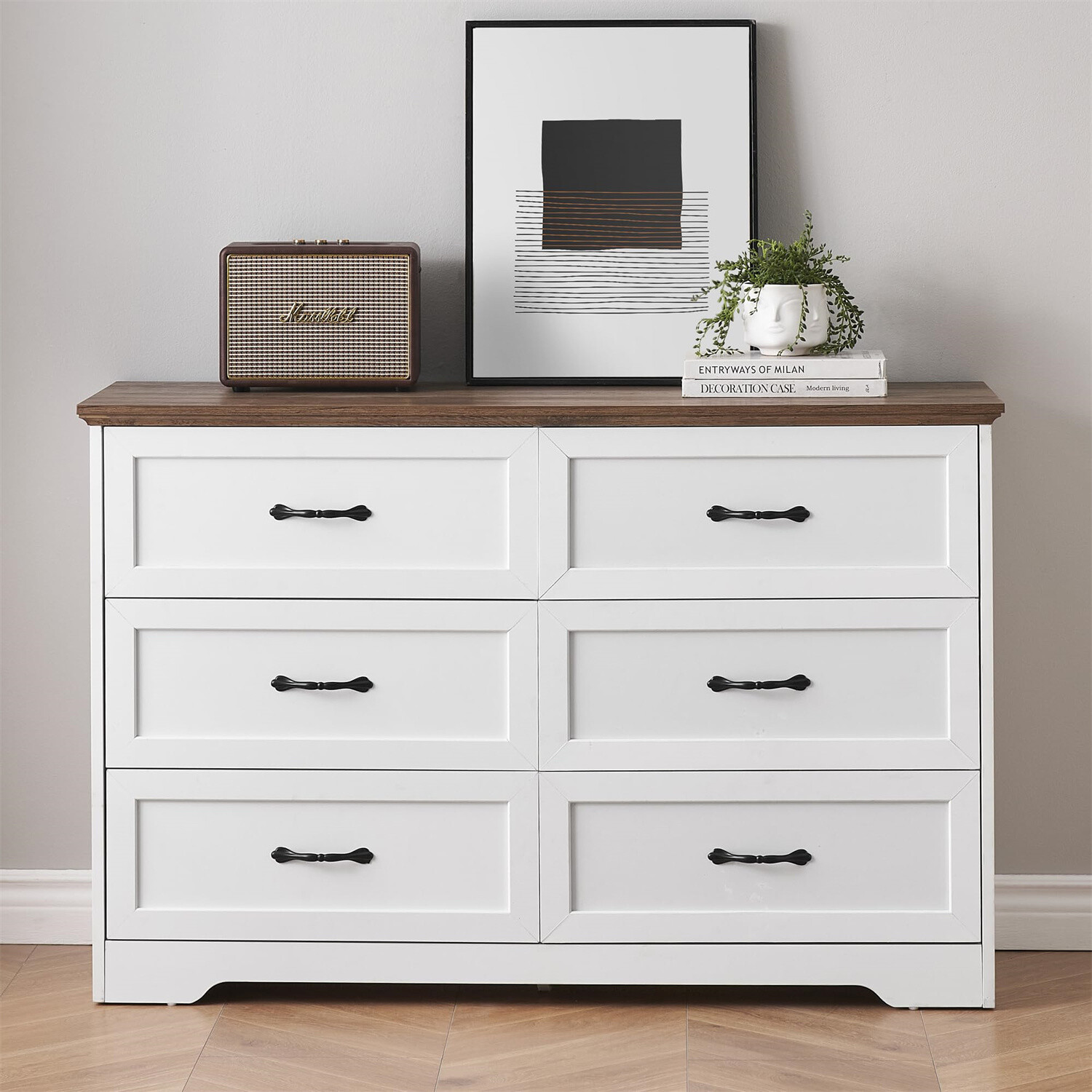 6 Drawers Dresser for Bedroom Farmhouse Modern Wooden Dresser,Storage Organizer
