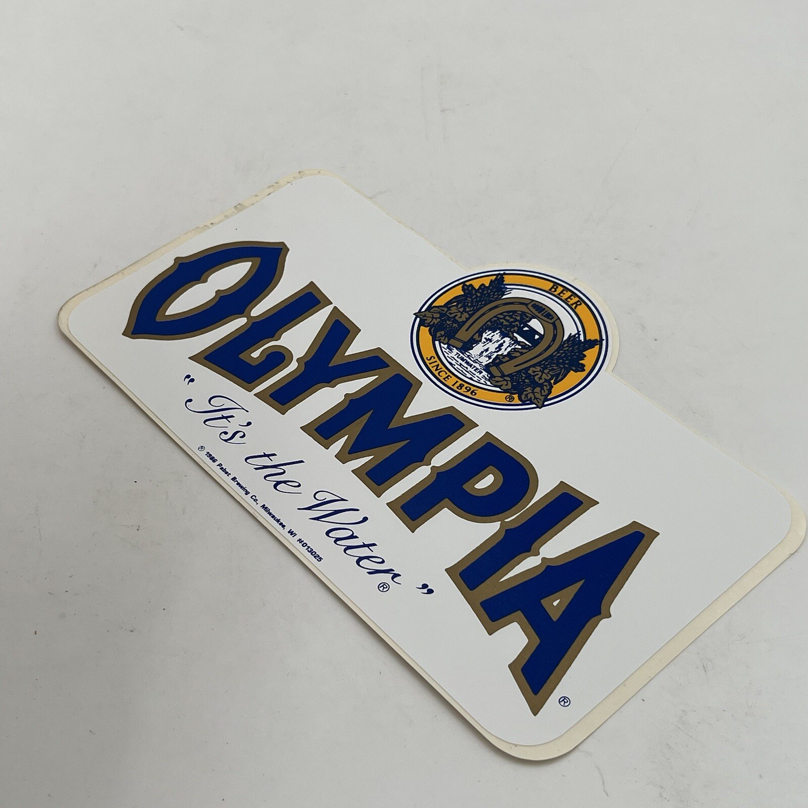 VTG Olympia Beer Sticker Decal "It's the Water" 1986 Bar Man Cave New NOS 7.5"