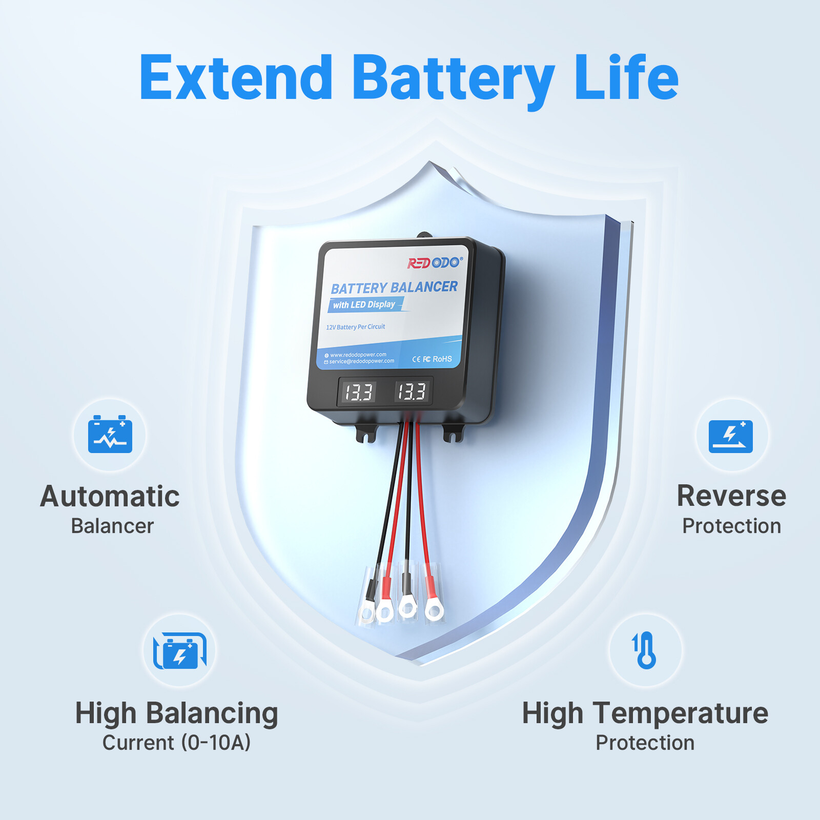 Redodo 24V(2*12V) Battery Balancer with LED Display LiFePO4 For Home RV Solar