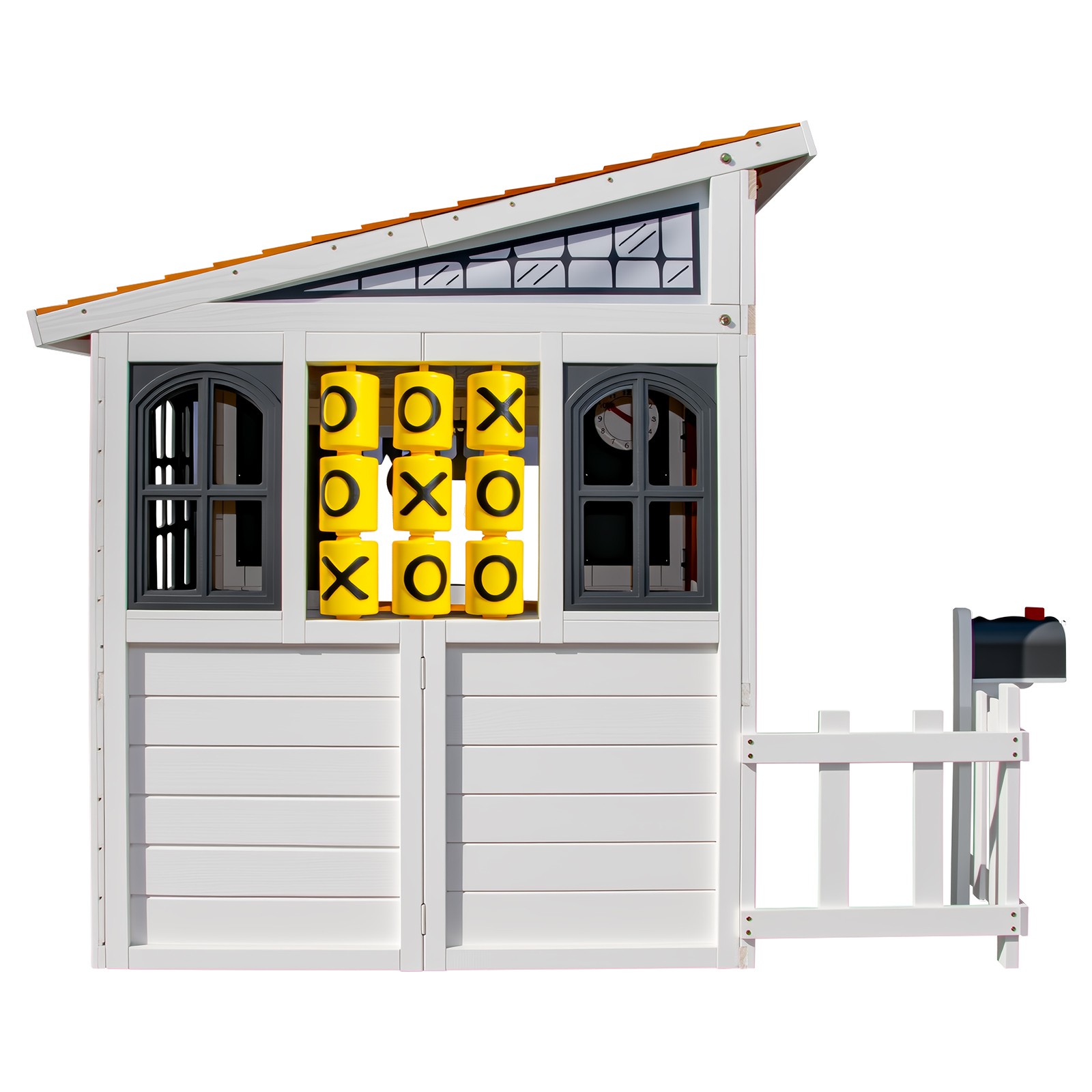 Kids Wooden Playhouse Outdoor Cottage Play Kitchen,Bench,Blackboard,Tic-Tac-Toe