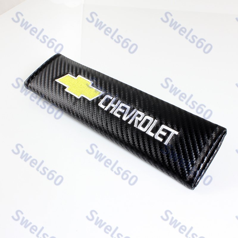 Carbon Look Embroidery Set of Seat Belt Cover Shoulder Pads for Chevy Chevrolet