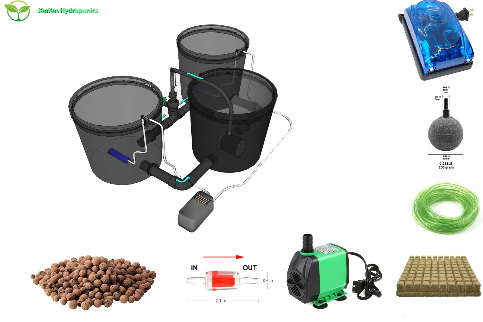 Recirculating Deep Water Culture RDWC Hydroponic System,5 Gallon [Set of 2]