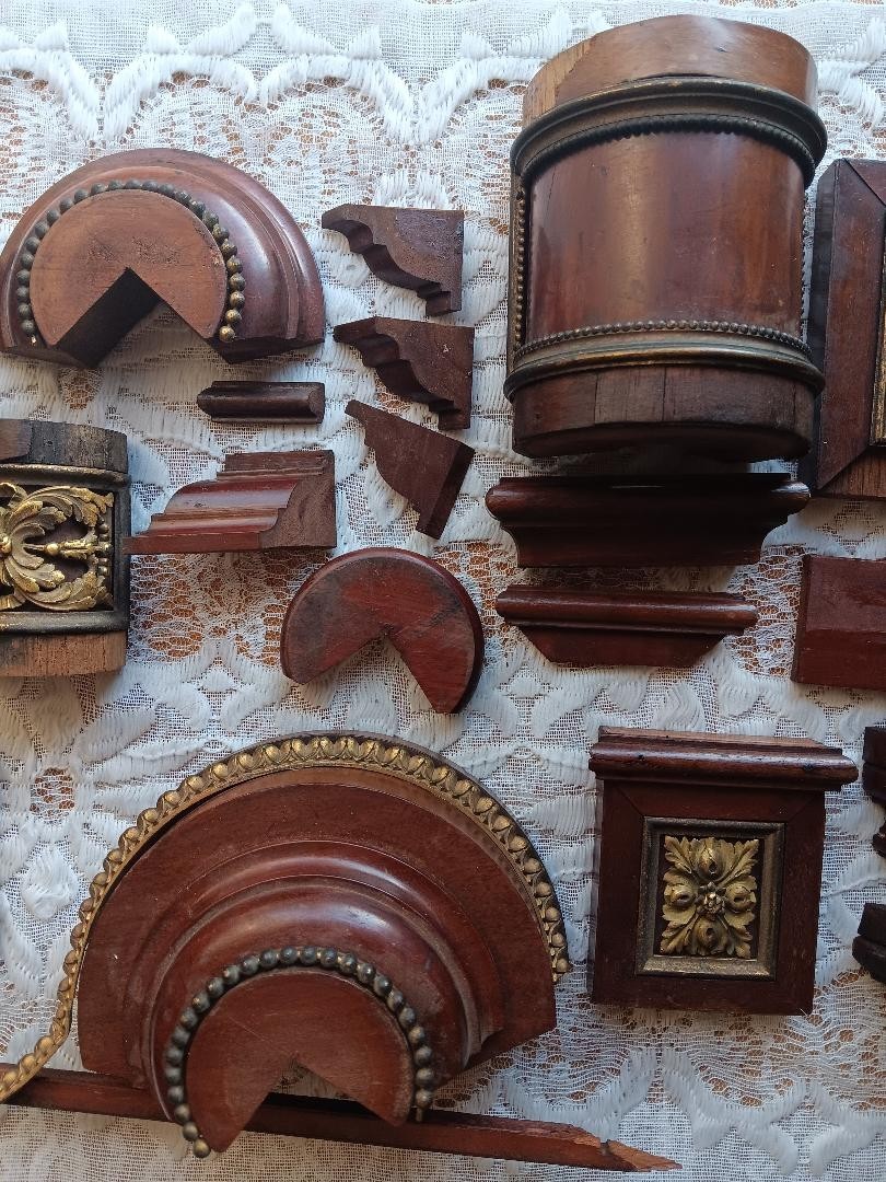 Antique Architectural Salvage Wood Brass Decorative Ornate Elements Trim