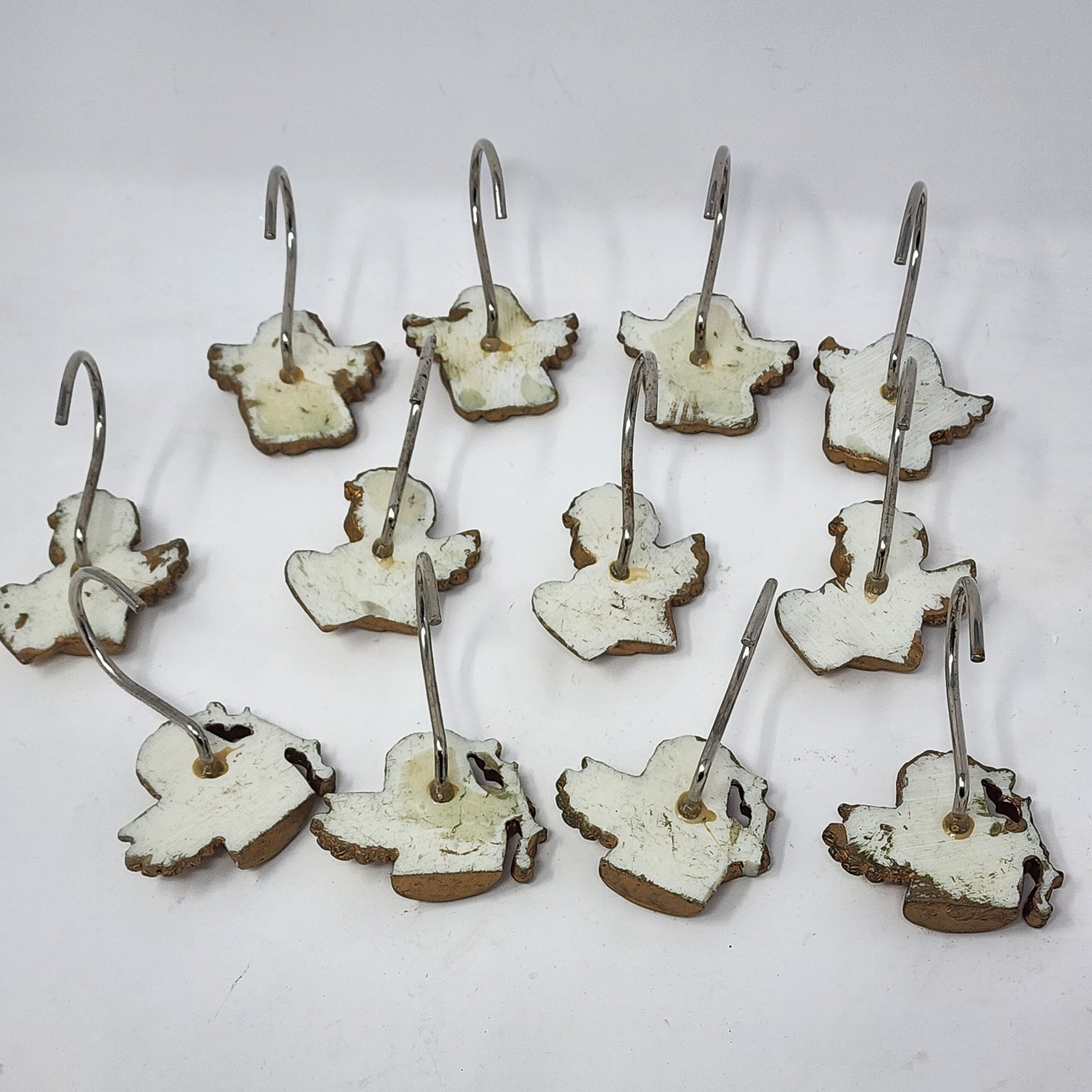 Gold Painted Angel Cherub Shower Curtain Hook Resin Stainless Set of 12