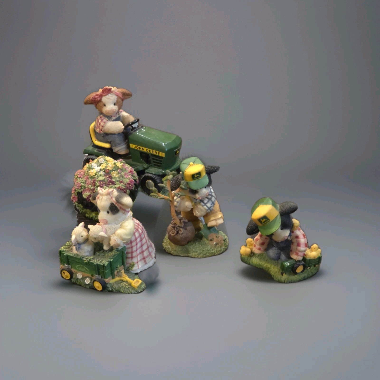 John Deere Set of 4 Resin Cow Figurines Farm Scene Collectibles Enesco  Display