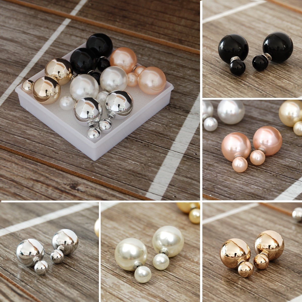 5 pairs Double sided Faux Pearl Earrings